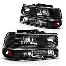 Headlight Assembly Compatible with 99 Black Housing Amber Reflector Clear Lens