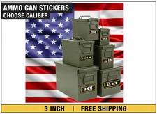 Ammo Can Case Sticker  (Choose CALIBER) USA Weather/UV Proof Vinyl ammo 9mm 2A