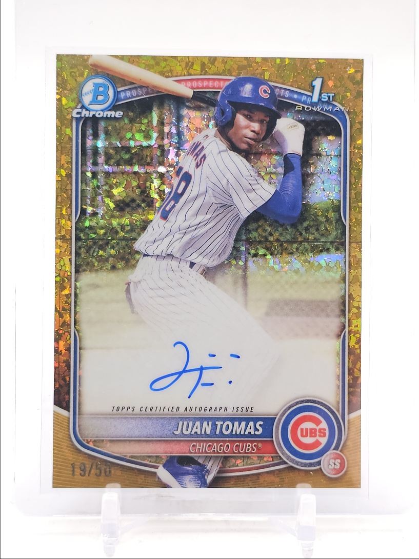 JUAN TOMAS 2025 BOWMAN CHROME 1ST GOLD MINI DIAMOND CUBS AUTO /50 Q2754