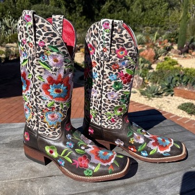 Macie Bean Smokey Bandit Western Boots Square Toe Wmns Sz 10B Floral Embroidered