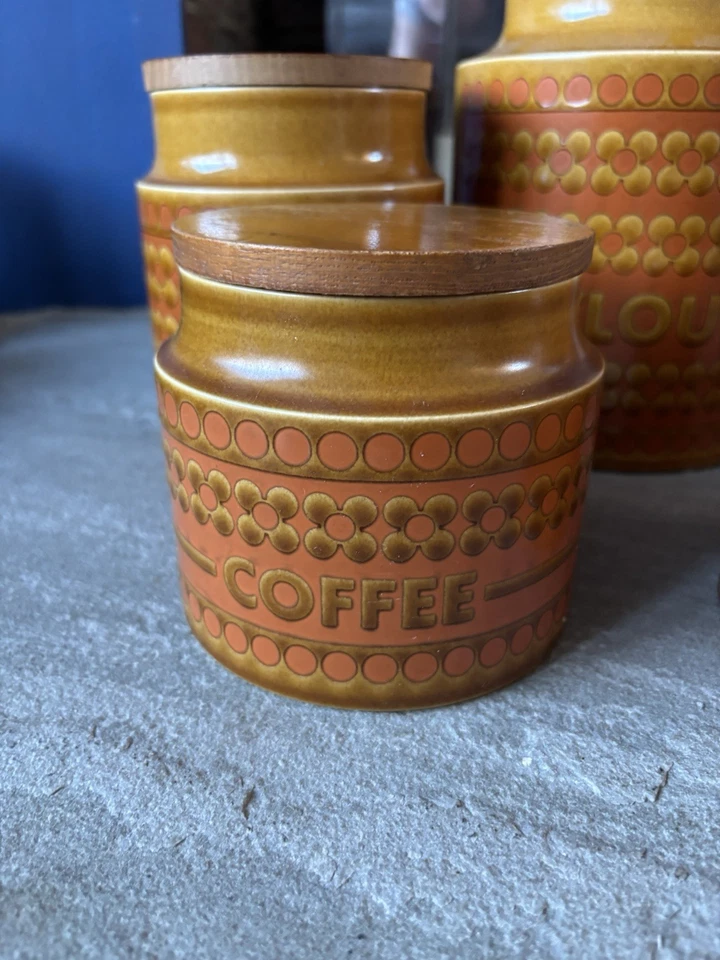 5x Hornsea Saffron Storage Jars Canisters W/Lids Tea Coffee Flour Etc Retro 70s - Image 3 of 4
