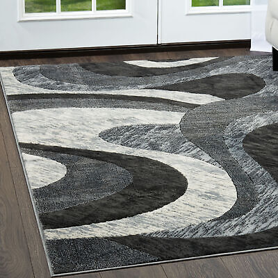 Modern Abstract Gray 6x8 Area Rug Contemporary Swirl Carpet Actual 5'3"x7'2" 