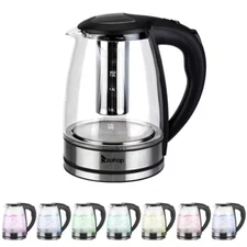 7.5-Cup Glass Electric Kettle w/ 7 LED Lights & Stainless Steel | Fast & Stylish