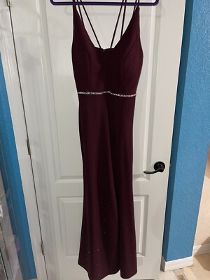 City Triangles Size 13 Burgundy Glitter Gown w/ Slit Dual Straps Rhinestone  | eBay