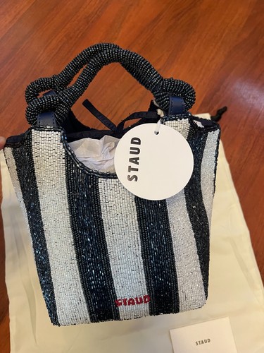 STAUD COTE BEADED BAG BRETON STRIPE MSRP$395 French Chic - Picture 4 of 22