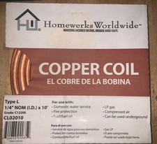 Copper Coil Type L  1/4” NOM  ID X 10 FT CL02010 NEW Homewerks Worldwide