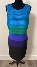 Calvin Klein Turquoise Green Blue Purple Black Tiered Fabric Sheath Dress 14