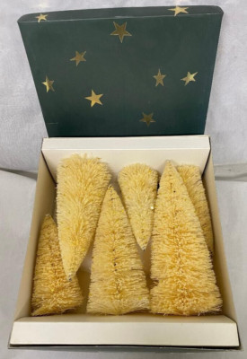 SNOWBABIES Landscape Set 6 Pc Sisal Bristle Tree Snow Orig Box Tag Cream Gold 8''