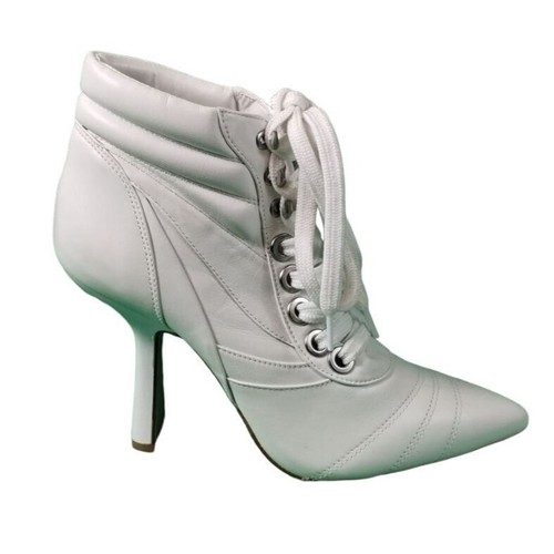 Gianni Bini Jarret Lace Up Leather Boots Womens 8M White Asymmetrical High Heels - Picture 12 of 17