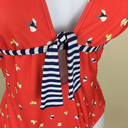 PRACHTVOLLER Neckholder-Badeanzug orange blau weiß Blumen gestreift Damengröße Small - Bild 7 von 11