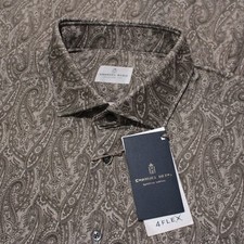 Emanuel Berg NWT Byron Casual Button Down Shirt Sz 42 16.5 L Taupe Brown Paisley