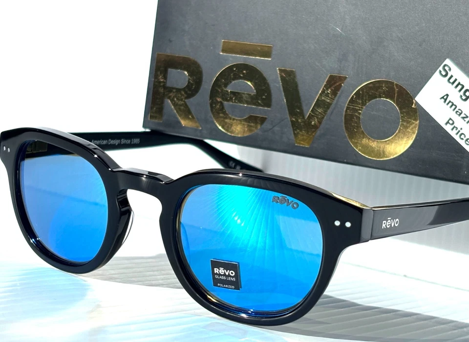 NOVO óculos de sol Revo STERLING preto brilhante lente azul polarizado 1256 01 H2O - Imagem 3 de 4