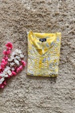 Mulmul Cotton Yellow Floral Printed Kurta Chikankari Embroidered Handmade Dress