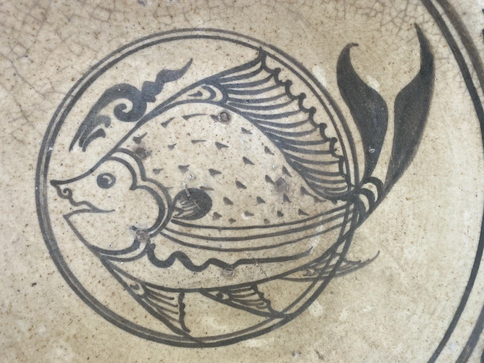 (#4) Сукхотай (тайский) керамическое блюдо/тарелка рыба и лиственная дека 15-16 века - Изображение 2 из 4