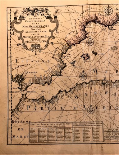 Mediterranean original engraved sea chart.Hendrik de Leth Amsterdam 1747 - Imagen 5 de 6