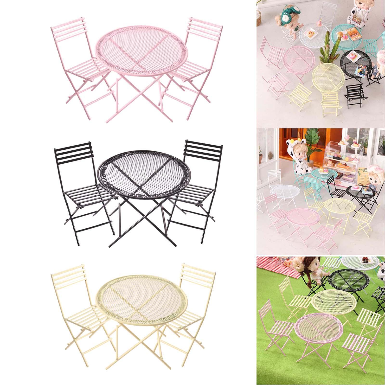 Miniature Table and Chairs Set Rustic Cute Dolls House Garden Furniture