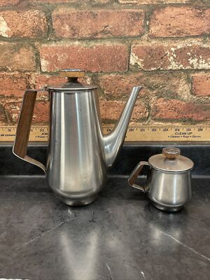 #ad #ad Vintage MCM International Decorator Stainless Coffee Pitcher Server W Creamer $19.99
