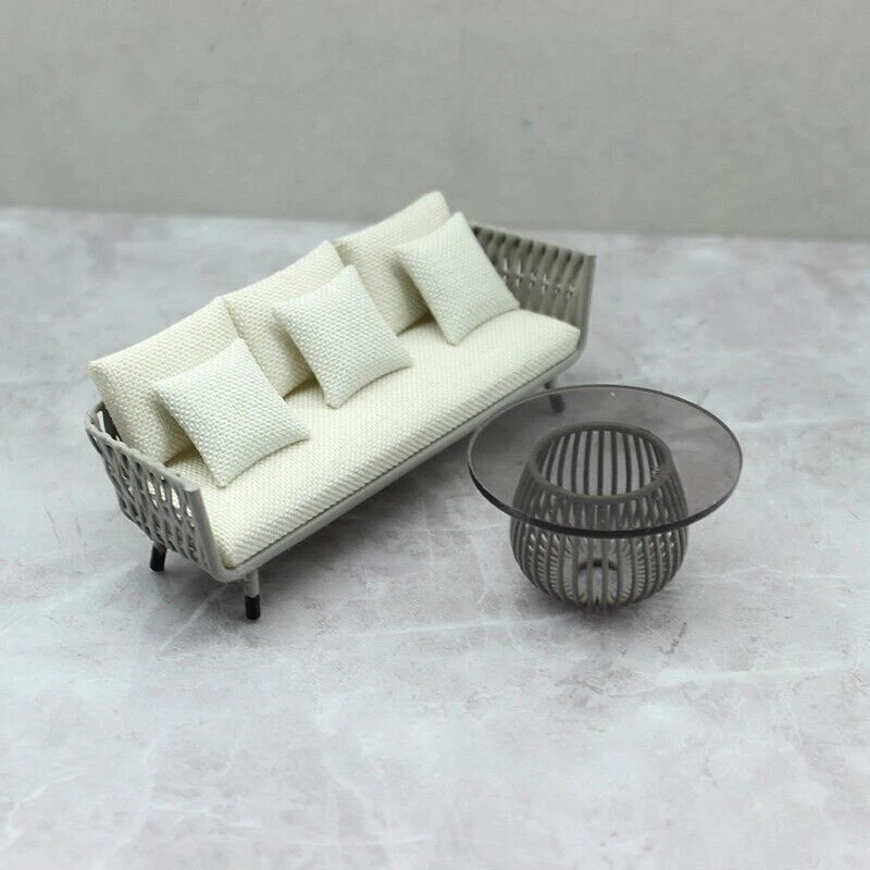 Juego de mesa sofá silla de vid miniatura para casa de muñecas escala 1:15 Foto 3 de 4