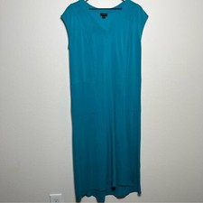 J. Jill Wearever Collection Maxi Dress Small Teal Shirt Lagenlook Cap Sleeve