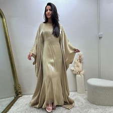 Women Abaya Maxi Dress Batwing Sleeve Muslim Robe Kaftan Long Gown Elegant Dubai