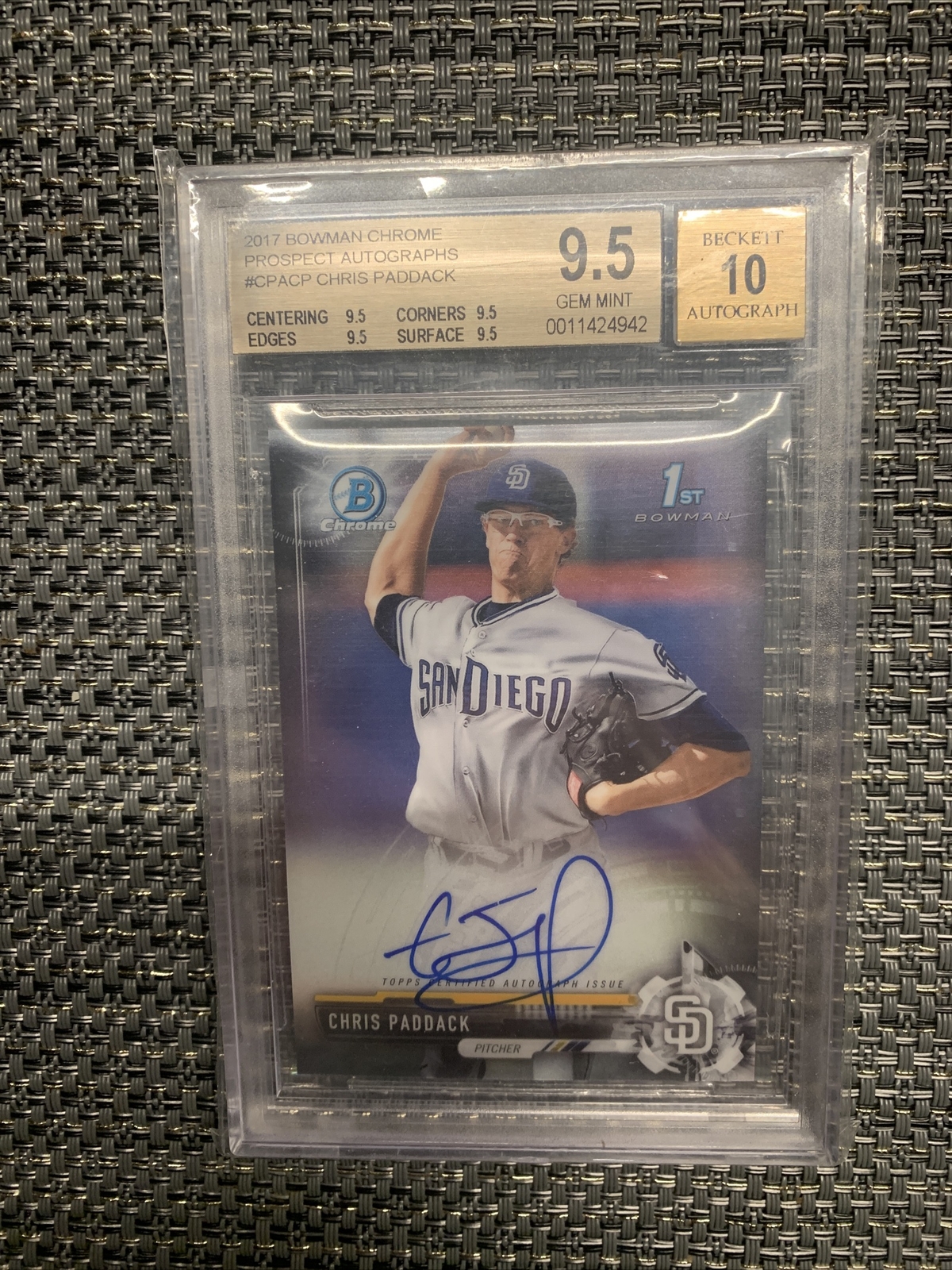2017 Bowman Chrome Chris Paddack 1st Prospect Auto BGS 9.5/10 Padres Rookie RC