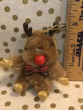 Vintage Russ Berrie Plush Reindeer Hanging Christmas Tree Ornament 3