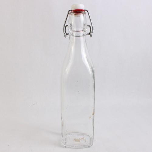 Set Of 2 Square Bormioli Rocco BRF Clear Glass Swing Top Bottles 17 oz. Italy - Picture 2 of 5