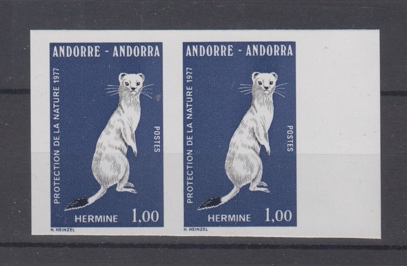 Andorra (Fr) 1977, Ermine. Scott #253, IMPERF / IMPERFORATE pair