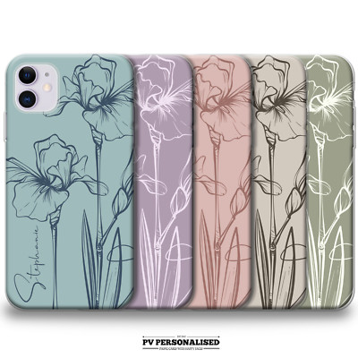 Personalisierte Handyhülle Blume Name Silikon Cover für iPhone 13 12 11 14 15 XR