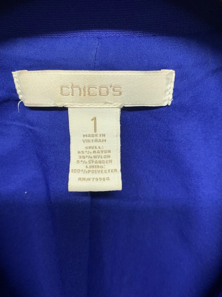 Chaqueta Blazer Chico's Pequeña (Talla 1) Azul Sólido Traje Abrigo Separado Suave Elástico Foto 2 de 4