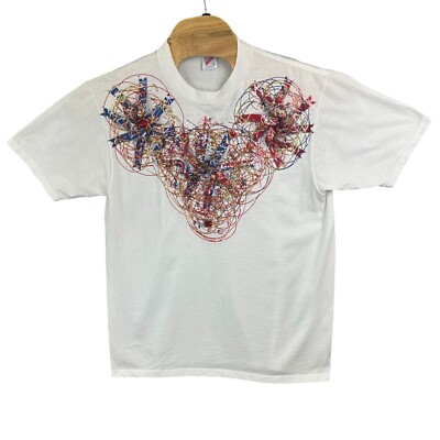 Vintage Patriotic Mickey Mouse-Themed T-Shirt L Glitter Beads Ribbon Abstract