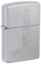 Zippo 46725,  Lighthouse Design High Polish Chrome Finish Lighter, NEW