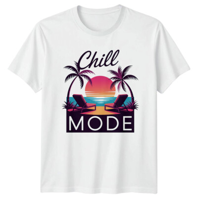 Chill Mode Beach Palm Trees Travel Herren T-Shirt Damen Tee Grafik Oberteil