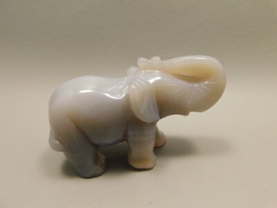 Elephant Figurine Agate 3 inch Animal Gemstone Carving #O2