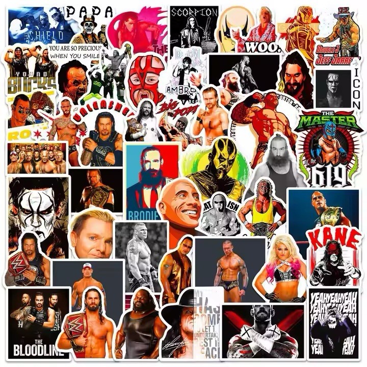 WWE Stickers Set (50pcs) PVC Decals for Car Laptop Backpack - New