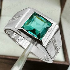 Emerald Gemstone With 925 Sterling Silver Handmade Ring For Men's Gift For Him