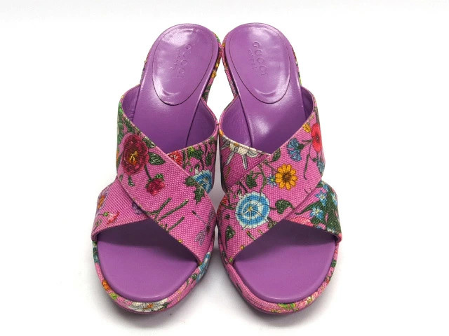 GUCCI Cross Strap Sandals Flora Print Approx. 22.5-23cm 154911 [Cash on delifee thumbnail 3