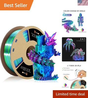 Tricolor PLA Filament - 1.75mm Silk Rainbow 2.2lbs for Captivating Prints