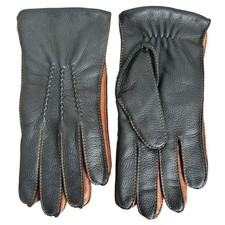 Men  s Black Deerskin Winter Gloves with Cashmere Lining, Cork Stitching, and Pal