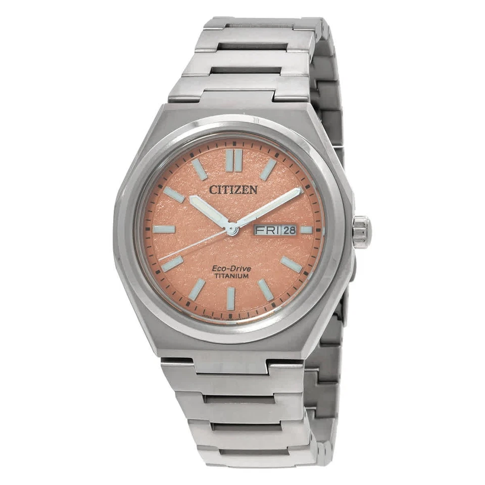 Relógio masculino Citizen Zenshin três ponteiros mostrador laranja AW0130-85Z