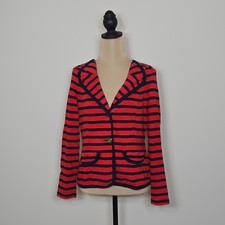 CAbi Revoir Yacht Club Red Navy Striped Blazer Jacket Gold Anchor Buttons Size M