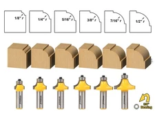6 Bit Round Over Edge Forming Router Bit Set - 1/2" Shank - Yonico 13621