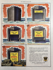 1944 Ethyl Oil corporation WWII Invasion Navy Gasoline Very Best VTG Print Ad