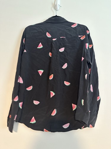 Rails Sz Large Kate Watermelon Print Black Button Down Silk Top Shirt Classic - Picture 2 of 6