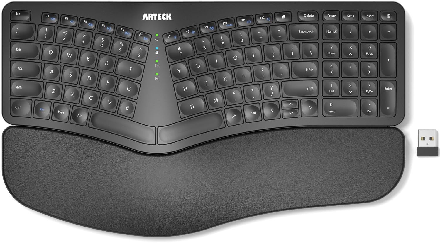 Arteck 2.4G USB Wireless Split Ergonomic Keyboard & Cushioned Rest, for Windows