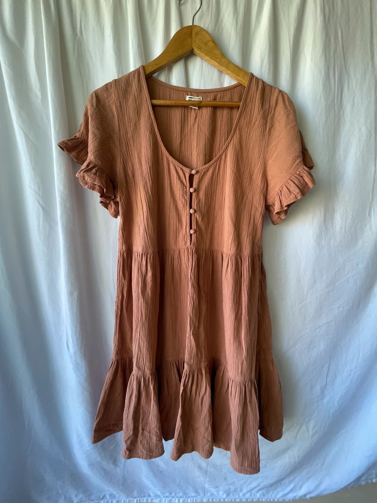 Billabong soft terracotta tiered ruffle dress boho beach cottage core size 10