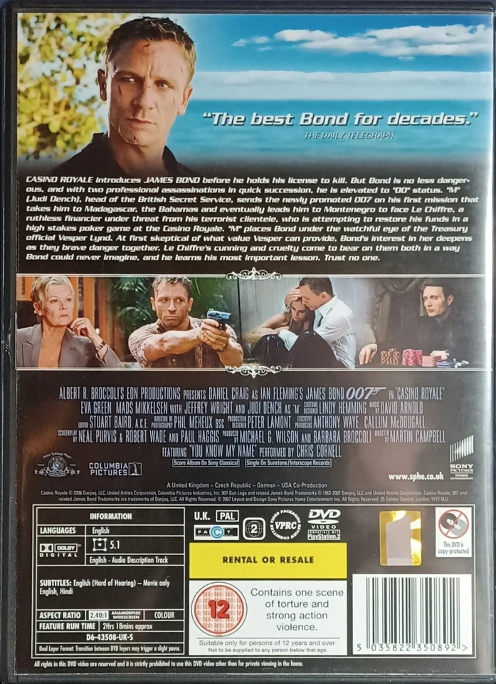 Casino Royale, 2006, DVD, Region 2 (UK), Daniel Craig, Eva Green, Mads Mikkelsen - Image 2 of 3