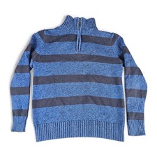 Tommy Hilfiger Boys Sweater Youth M 12-14 Blue Striped Quarter Zip Knit