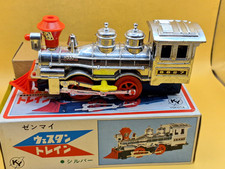 Vintage Yokota Tin Toy Western Train Wind Up Japan w/ Box 17cm 6.7in Silver