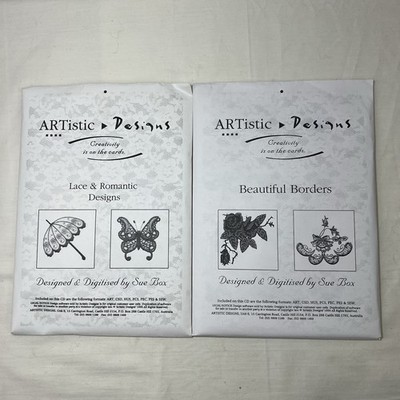 2 Artistic Designs By Sue Box Embroidery Pattern CD Romantic Lace & Borders
